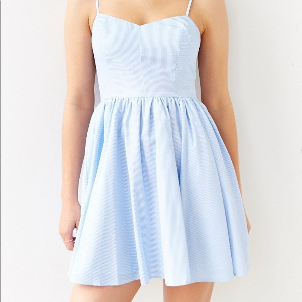 XS Lucca Couture mini blue and white striped dress